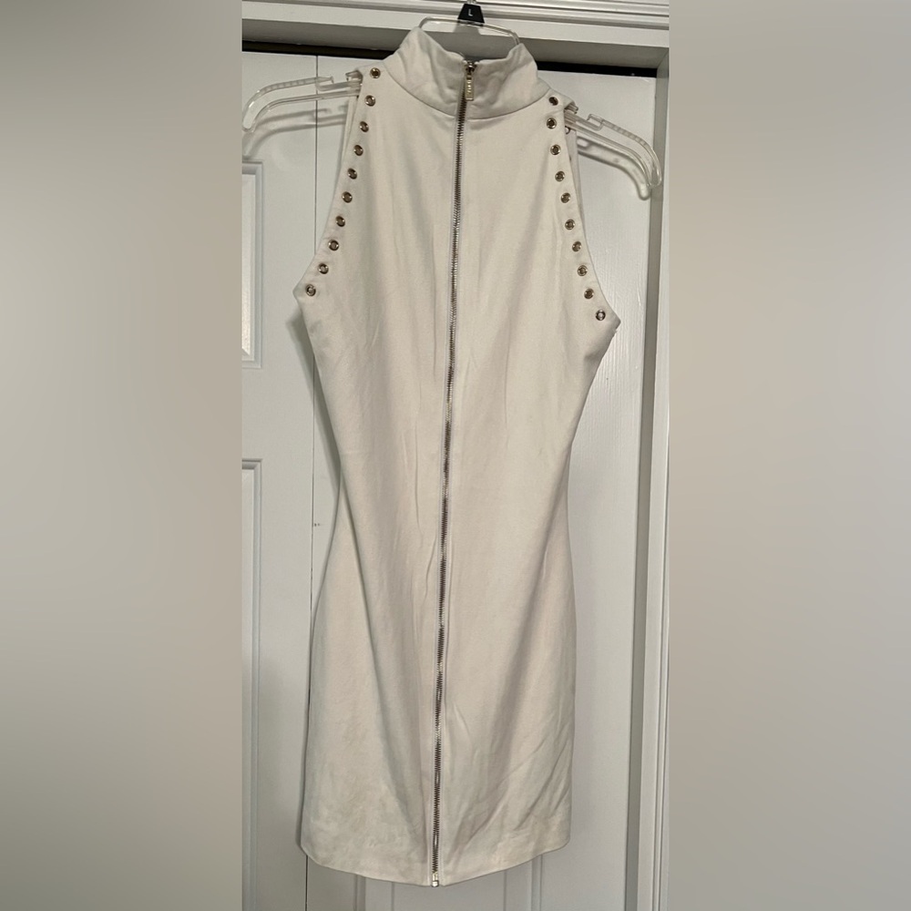 House of CB London Ivory Faux Suede Bodycon Lace-Up Mini Dress EUC S #2485 - Picture 10 of 10